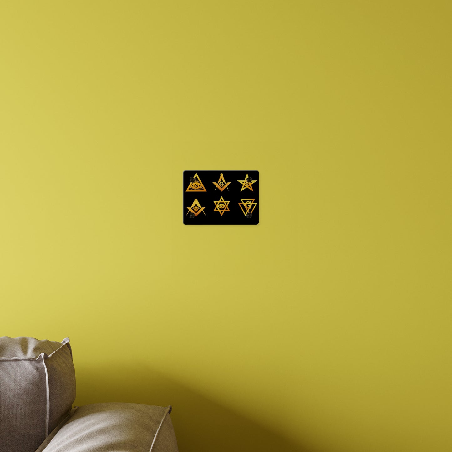 Gold Occult Symbols Acrylic Wall Art Panel — Masonic & Esoteric Emblems on Black