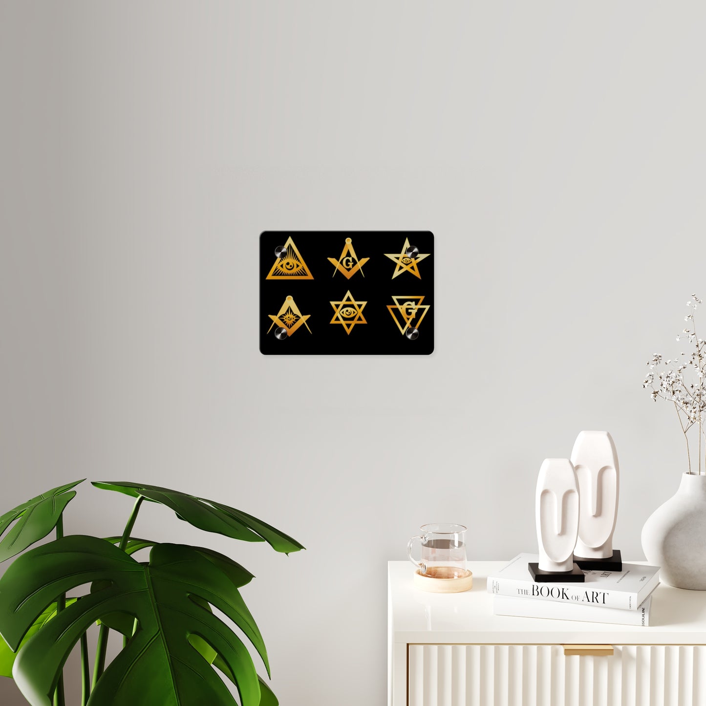Gold Occult Symbols Acrylic Wall Art Panel — Masonic & Esoteric Emblems on Black