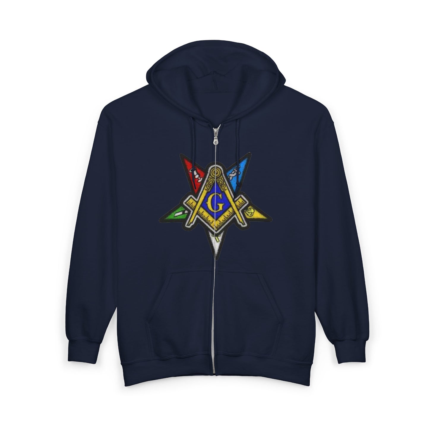 Masonic Square & Compass Zip Hoodie — Colorful Freemason Emblem