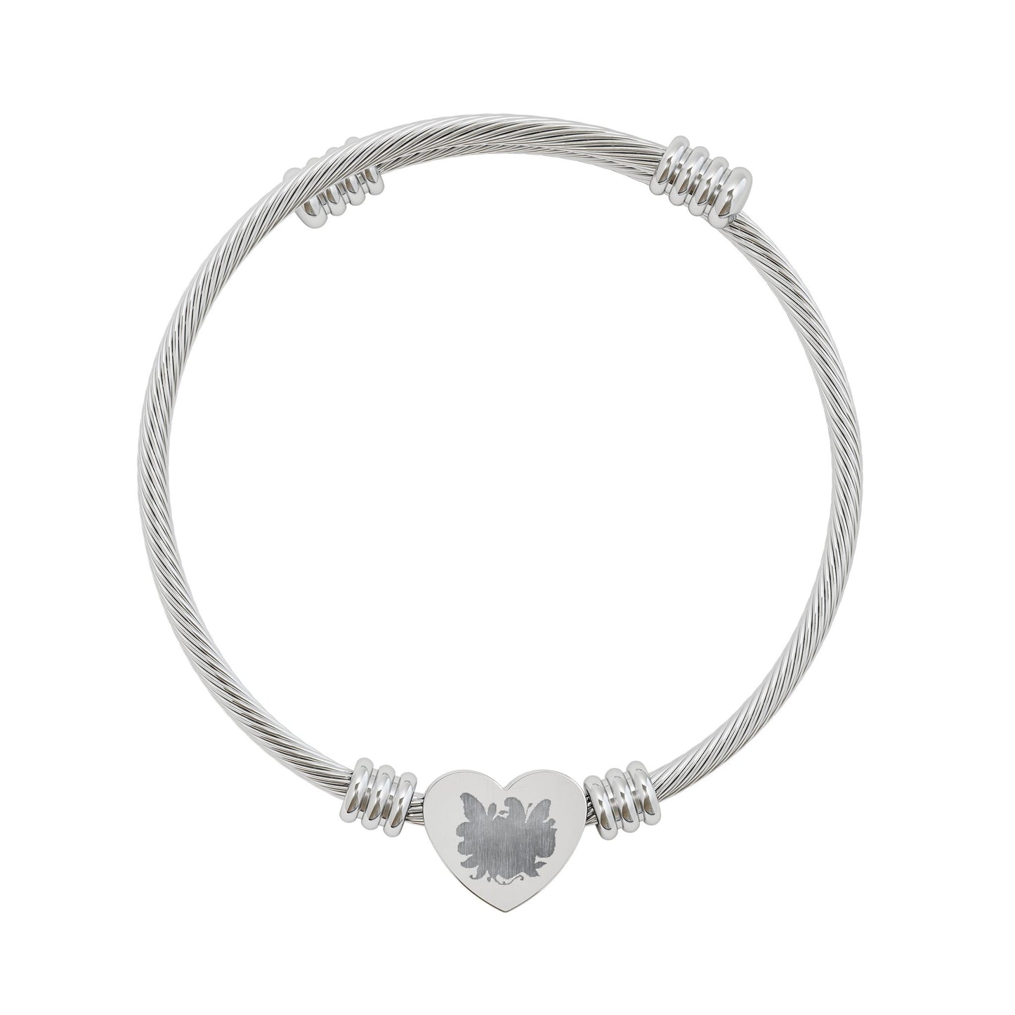 Engravable Heart Cuff Bracelet — Personalized Heart Cable Bangle (Silver or Gold)