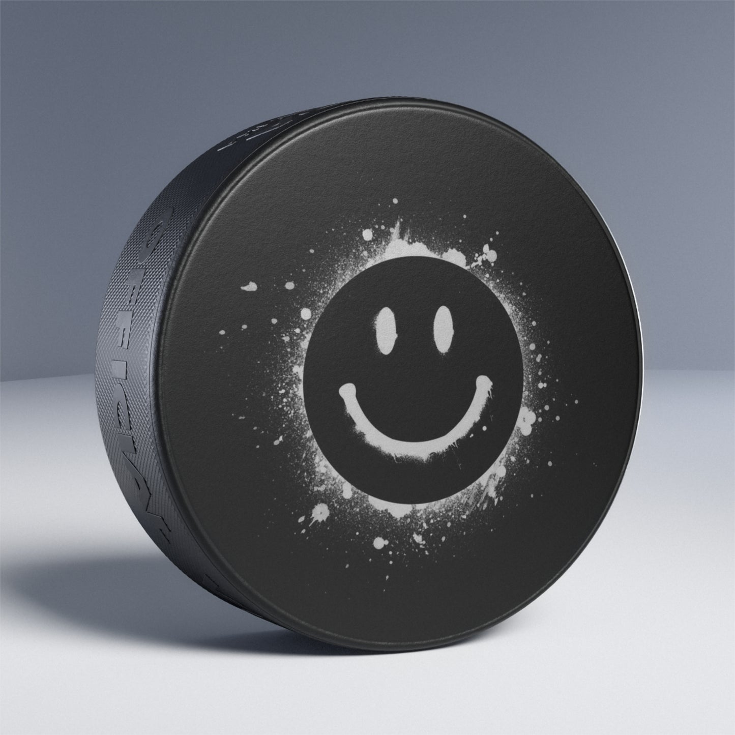 Smiley Blast Hockey Puck — Black Smile Face Ice Hockey Puck