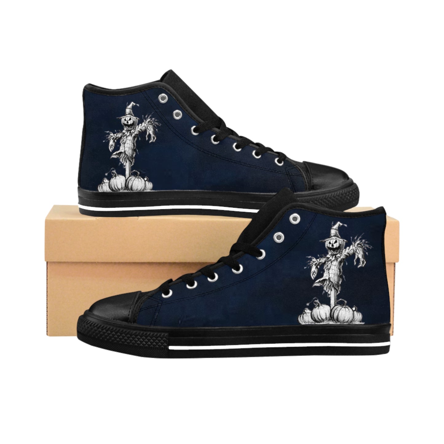 Halloween Scarecrow High-Top Sneakers — Men’s Dark Pumpkin Patch Shoes