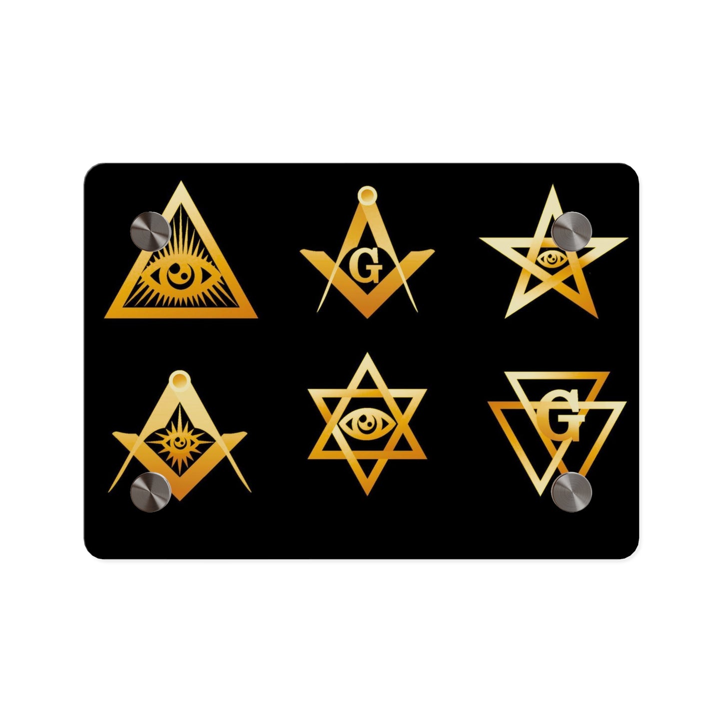 Gold Occult Symbols Acrylic Wall Art Panel — Masonic & Esoteric Emblems on Black