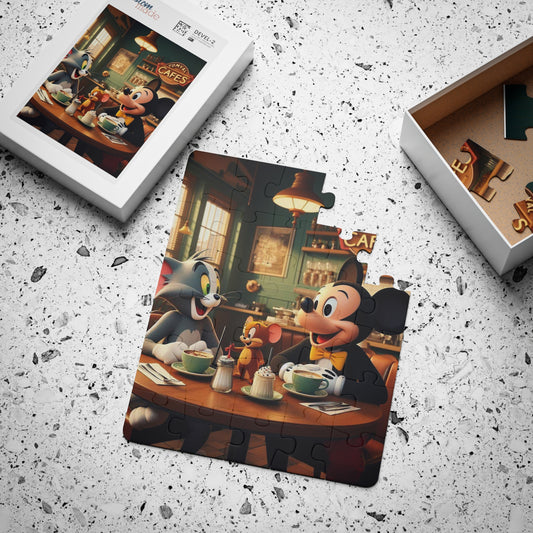 Kids 30-Piece Puzzle — Vintage Cartoon Cafe Scene