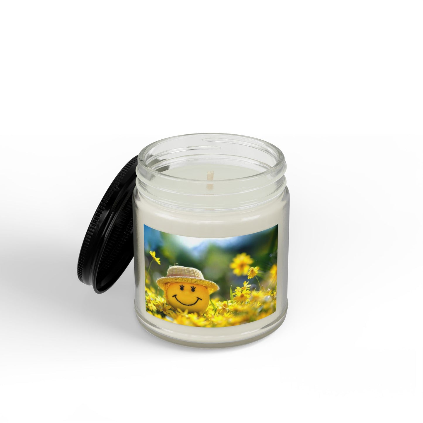 Happy Sunflower Soy Candle — Scented Jar Candle with Smiley Label (4oz & 9oz)