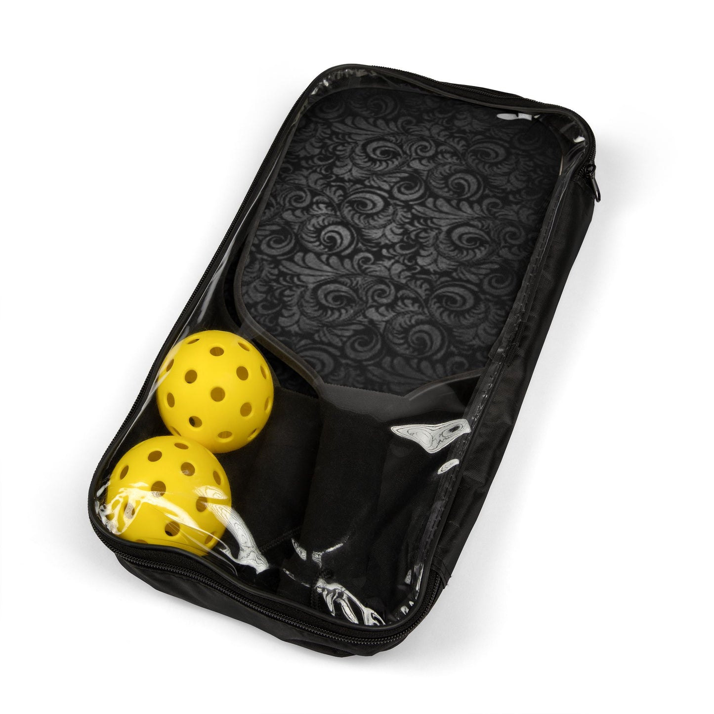 Pickleball Paddle Set — Elegant Black Damask Design with 2 Balls
