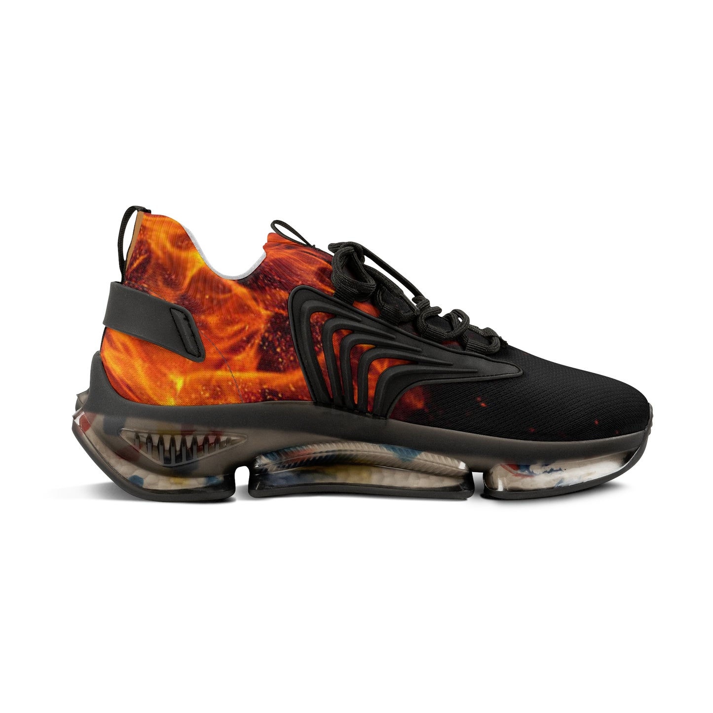 Flame Mesh Sneakers — Men's Breathable Athletic Shoes with Fiery Design