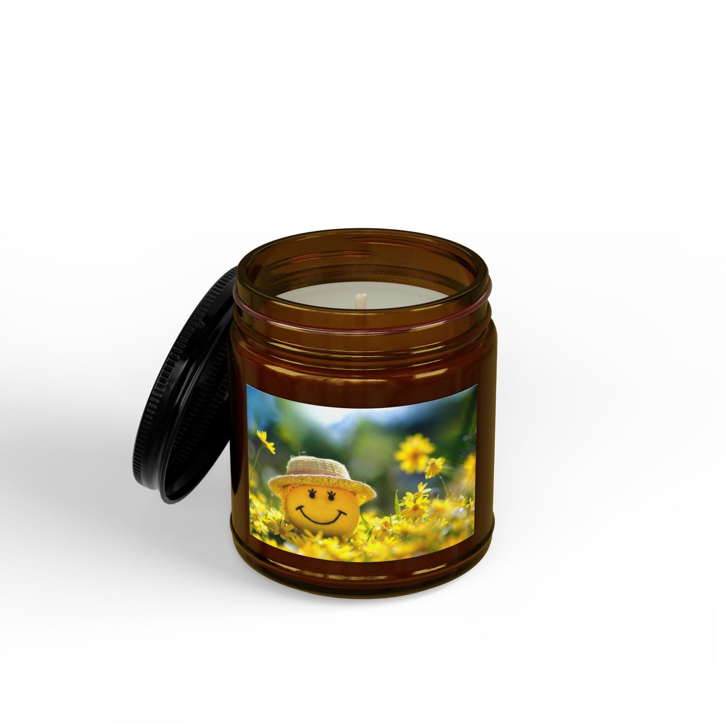 Happy Sunflower Soy Candle — Scented Jar Candle with Smiley Label (4oz & 9oz)