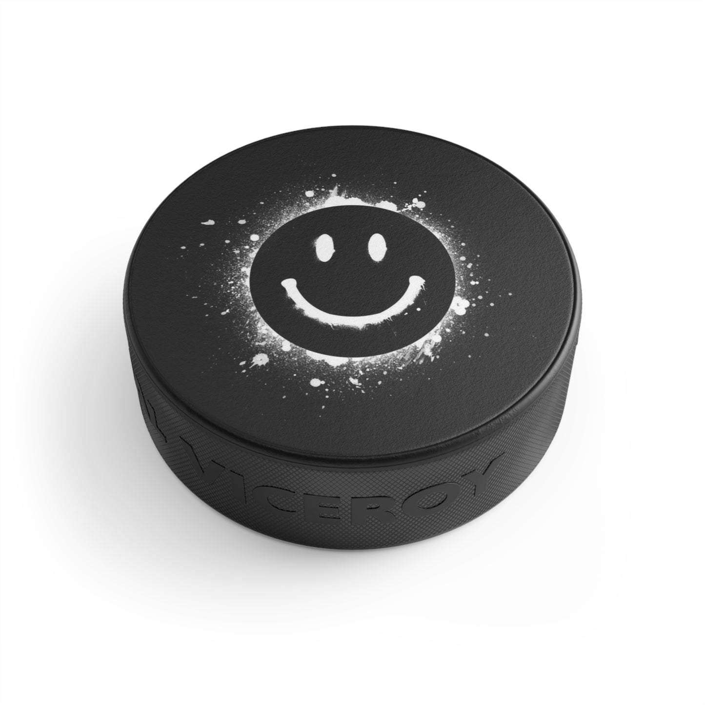 Smiley Blast Hockey Puck — Black Smile Face Ice Hockey Puck
