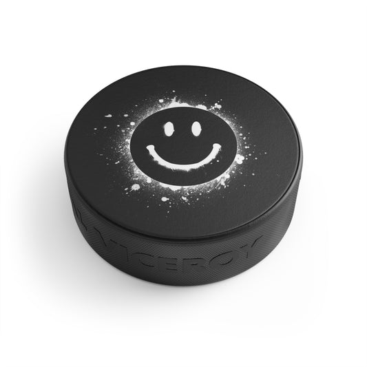 Smiley Blast Hockey Puck — Black Smile Face Ice Hockey Puck