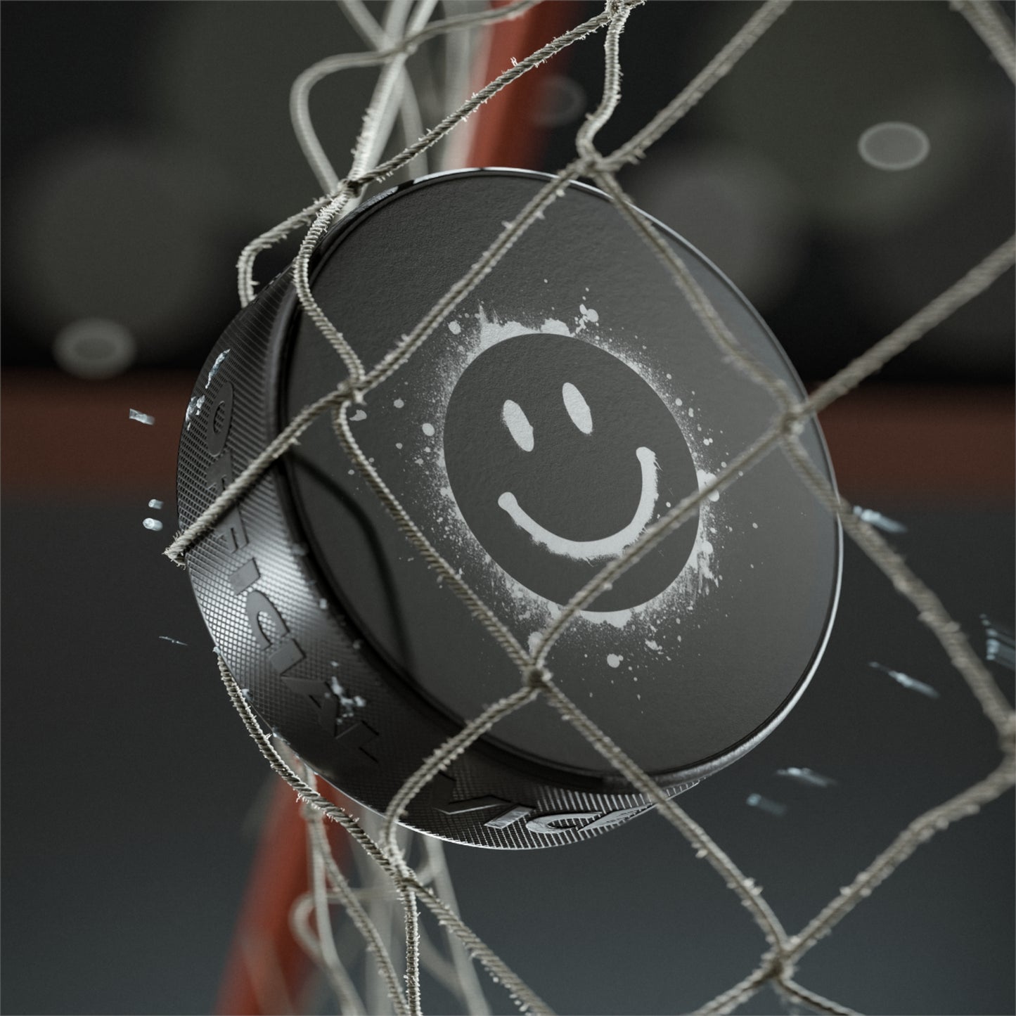 Smiley Blast Hockey Puck — Black Smile Face Ice Hockey Puck
