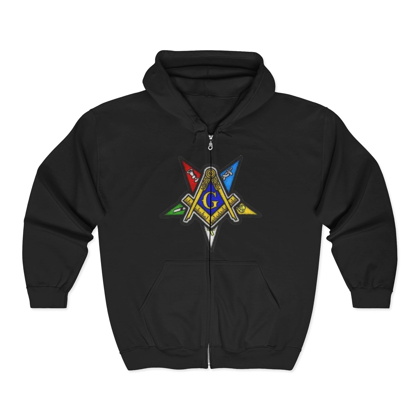 Masonic Square & Compass Zip Hoodie — Colorful Freemason Emblem
