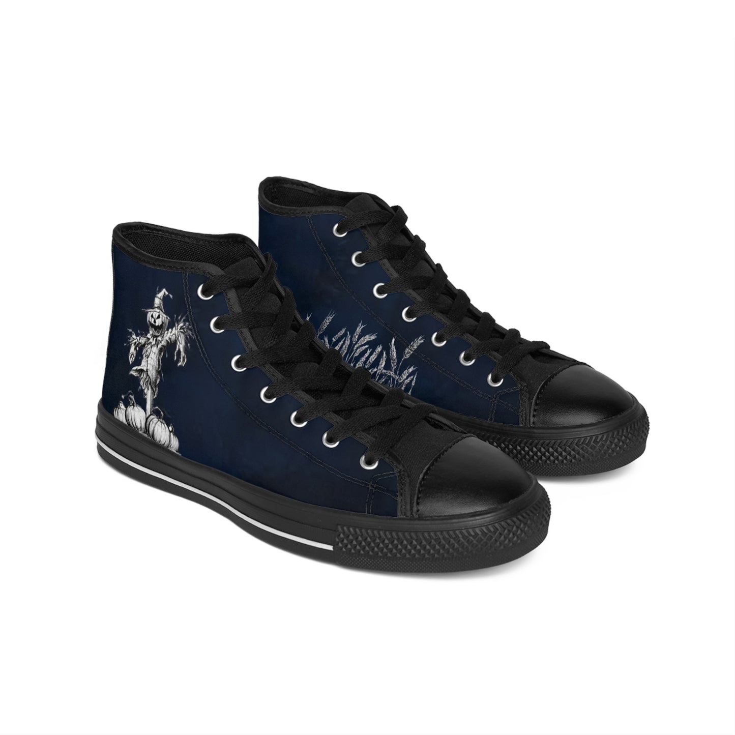 Halloween Scarecrow High-Top Sneakers — Men’s Dark Pumpkin Patch Shoes