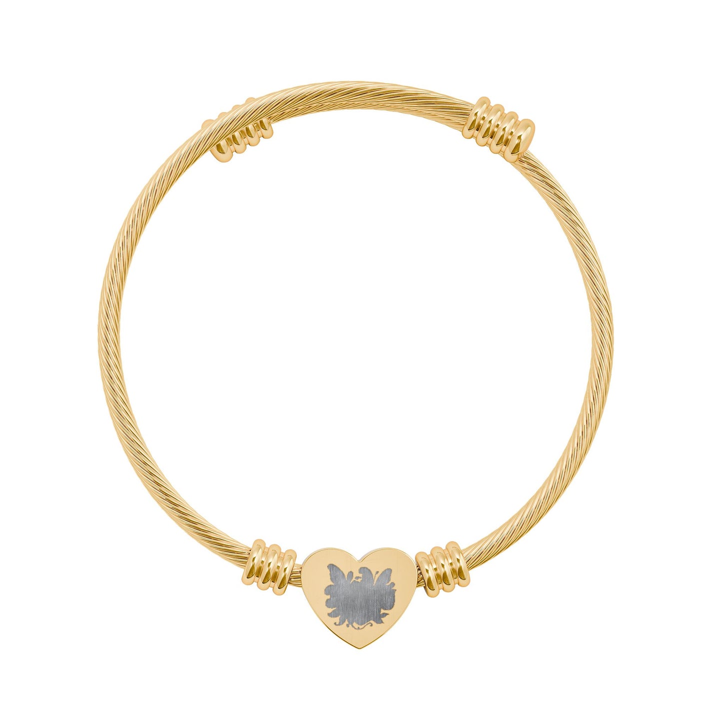 Engravable Heart Cuff Bracelet — Personalized Heart Cable Bangle (Silver or Gold)