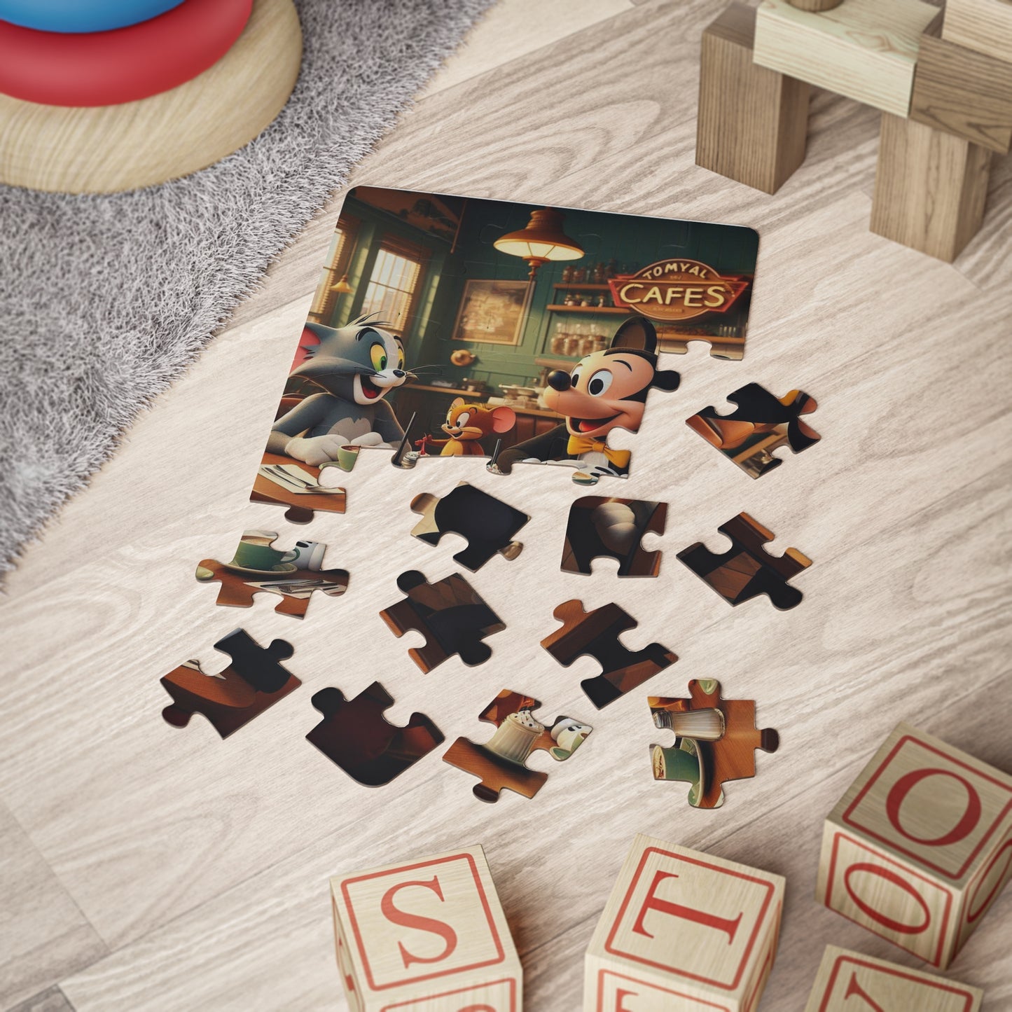 Kids 30-Piece Puzzle — Vintage Cartoon Cafe Scene