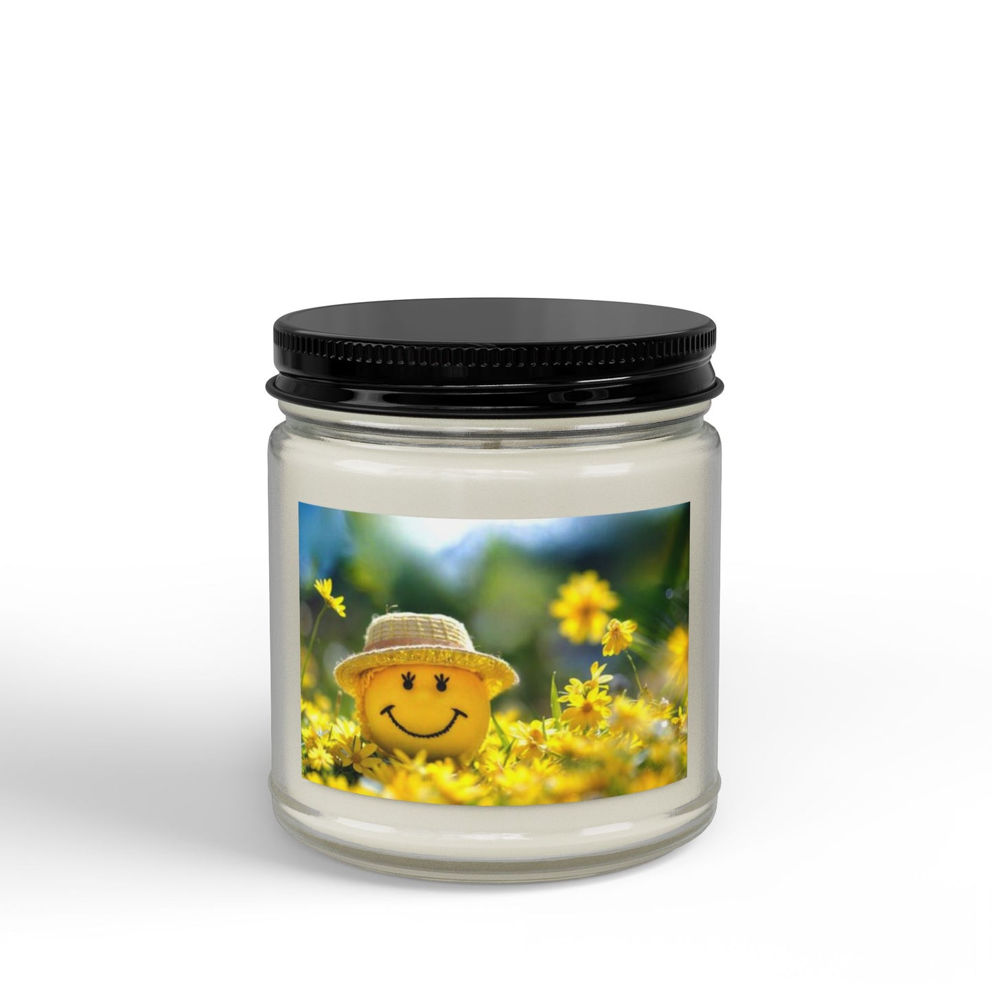 Happy Sunflower Soy Candle — Scented Jar Candle with Smiley Label (4oz & 9oz)