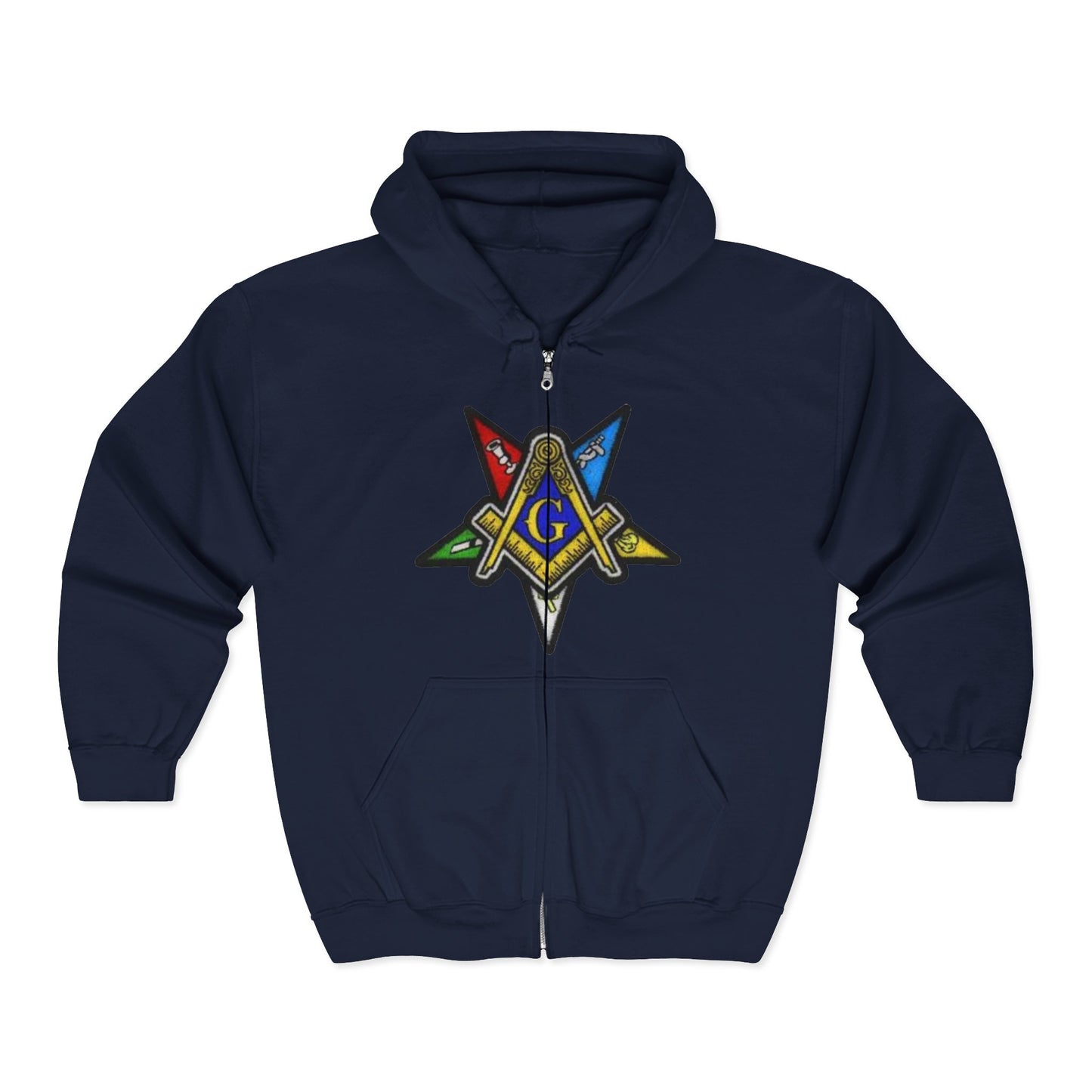 Masonic Square & Compass Zip Hoodie — Colorful Freemason Emblem
