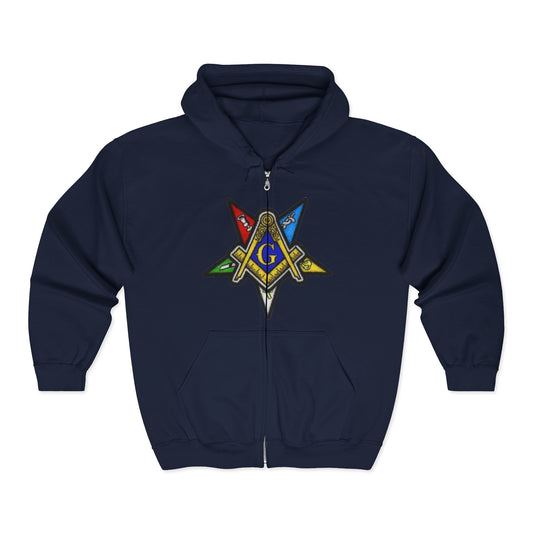 Masonic Square & Compass Zip Hoodie — Colorful Freemason Emblem