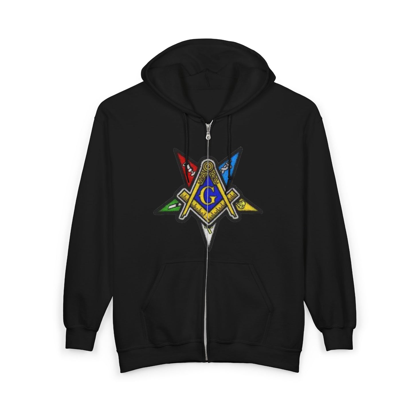 Masonic Square & Compass Zip Hoodie — Colorful Freemason Emblem