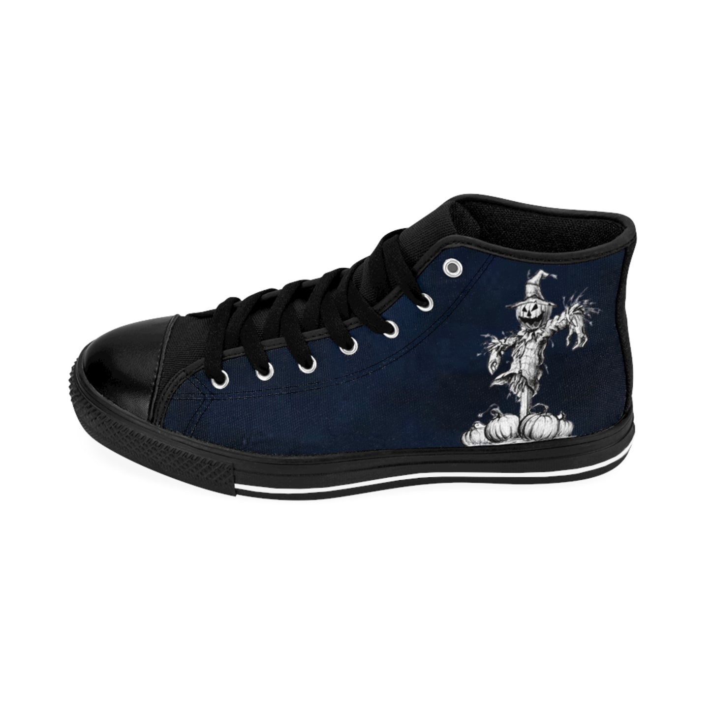 Halloween Scarecrow High-Top Sneakers — Men’s Dark Pumpkin Patch Shoes