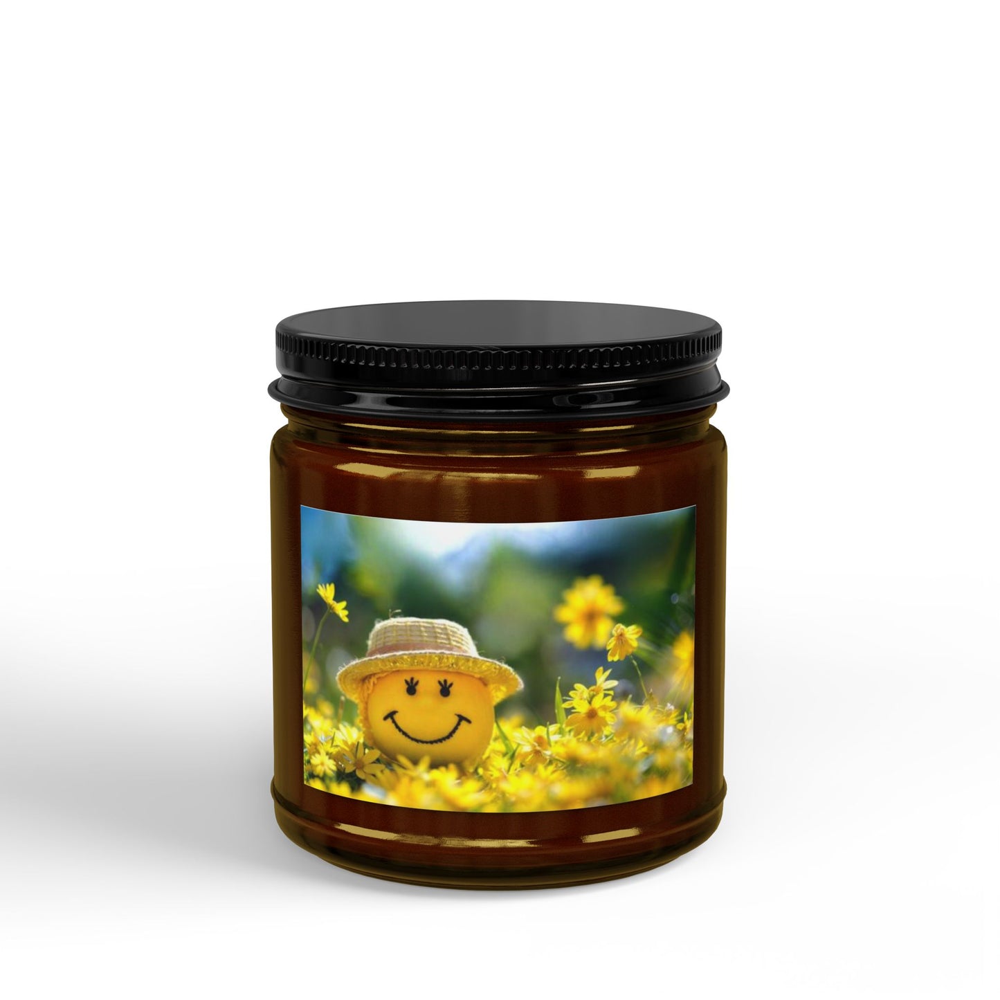 Happy Sunflower Soy Candle — Scented Jar Candle with Smiley Label (4oz & 9oz)